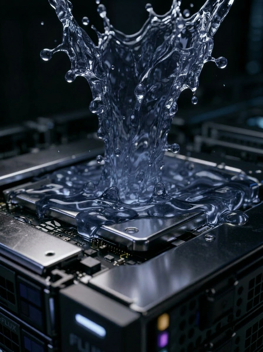 Liquid coolant dropping onto a chip